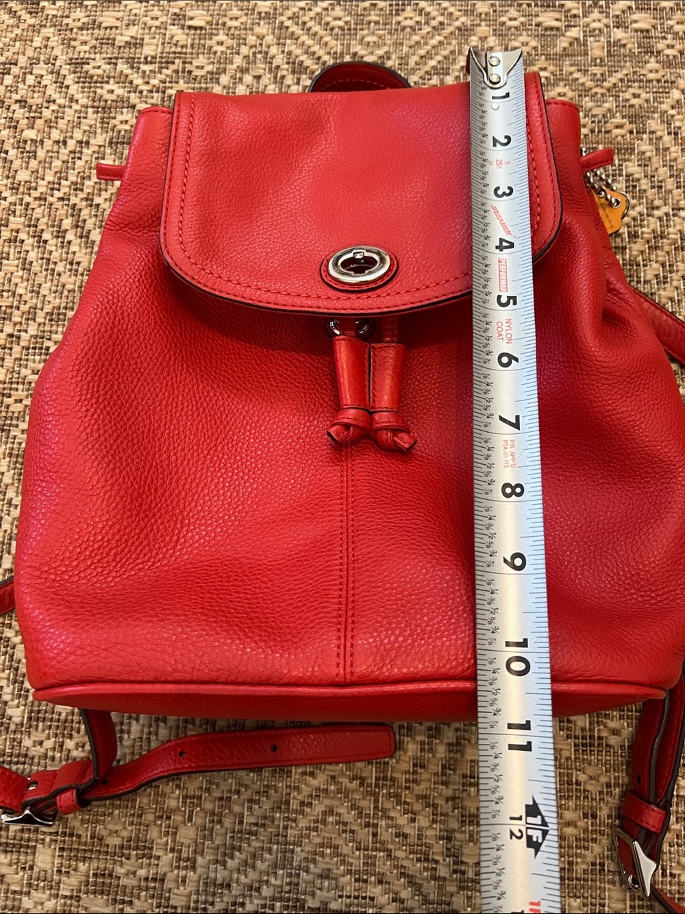 Coach Bright Red Pebbled Leather Mini Backpack with Turn-Lock Flap - Picture 8 of 10